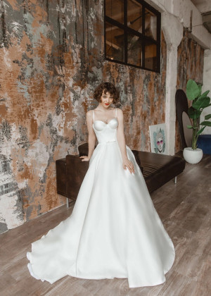 Spaghetti Straps Ivory Satin Corset Back Wedding Dress